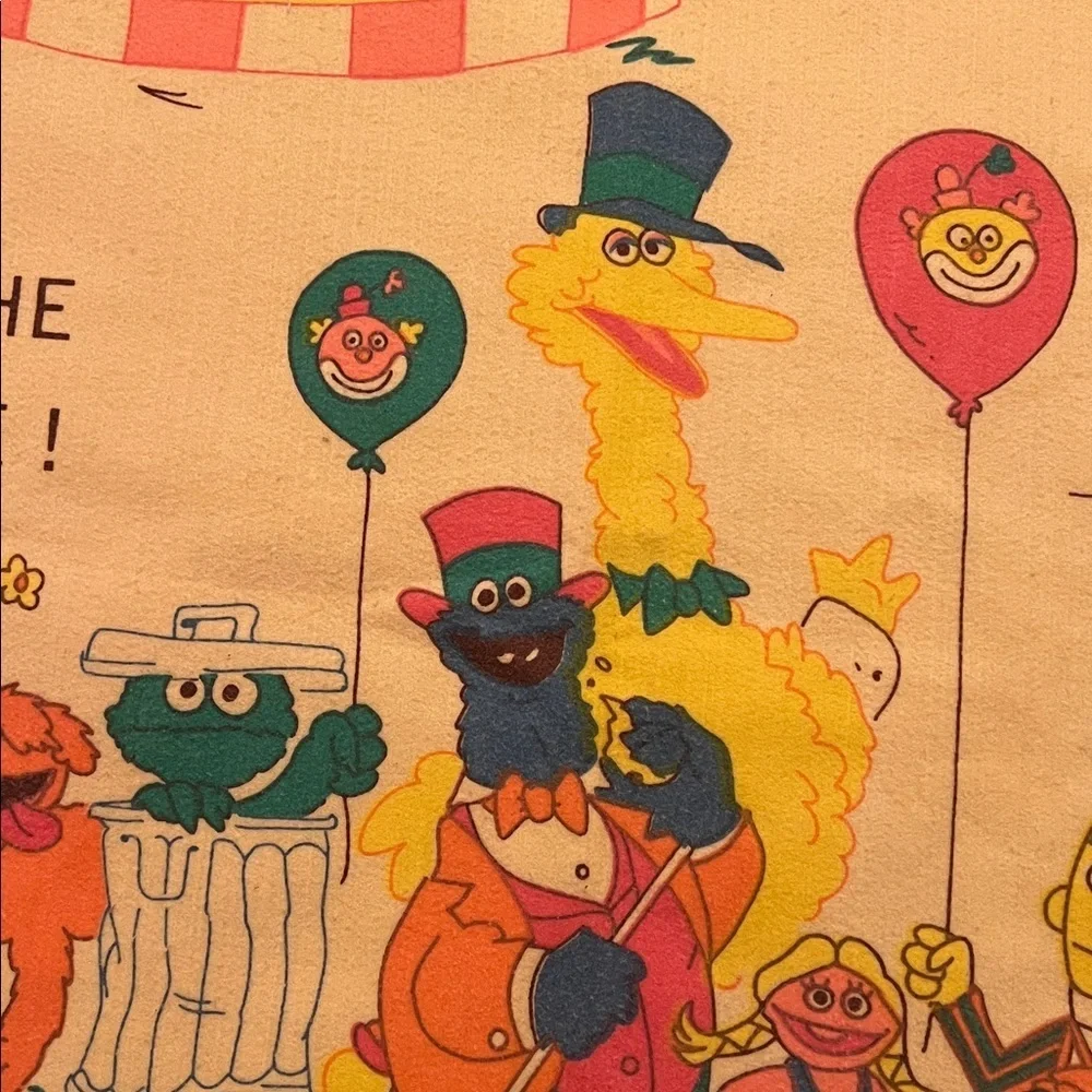Vintage 1970s Sesame Street Blanket Big Bird Cookie Monster Bert Ernie Parade